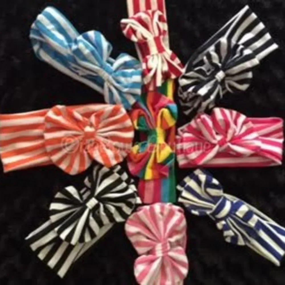 Hot Pink & White Stripe Cotton Big Bow Headband   HTPMBHB  Handmade NWT